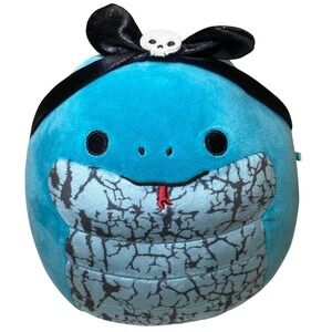 Squishmallows Teal Blue Snake with Skull Bow Halloween Plush Jazwares 8‎ inch